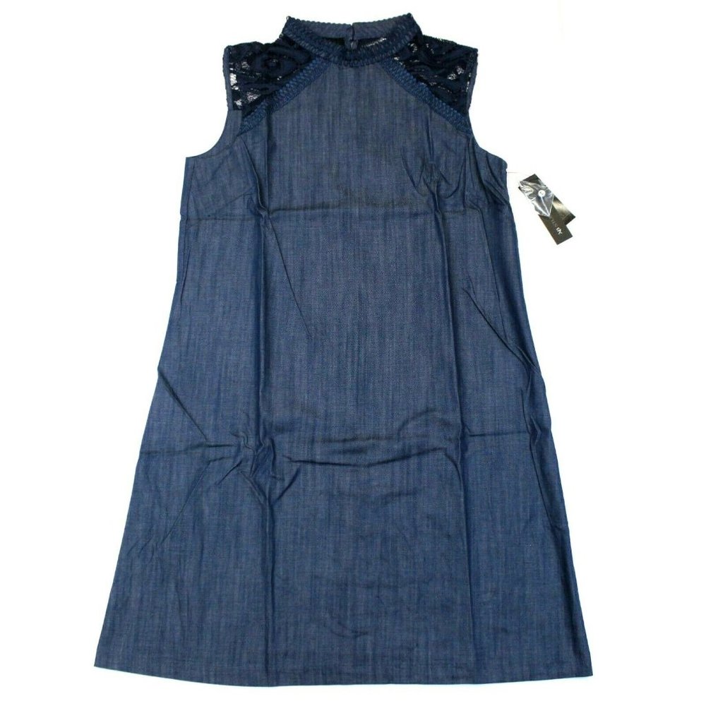 AB Studio Chambray Lace Shift Dress - Size 12